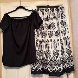 Italian Charm On/Off Shoulder Blouse AND Black White Skirt-Size L-XL